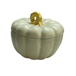 Pumpkin-Shaped Ceramic Container With Gold Lid Accent By IQ Accessories